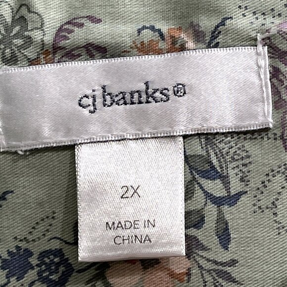 CJ Banks Top Women 2X Green Floral Tunic Peasant Boho Cottagecore Hippie Casual - Picture 3 of 7